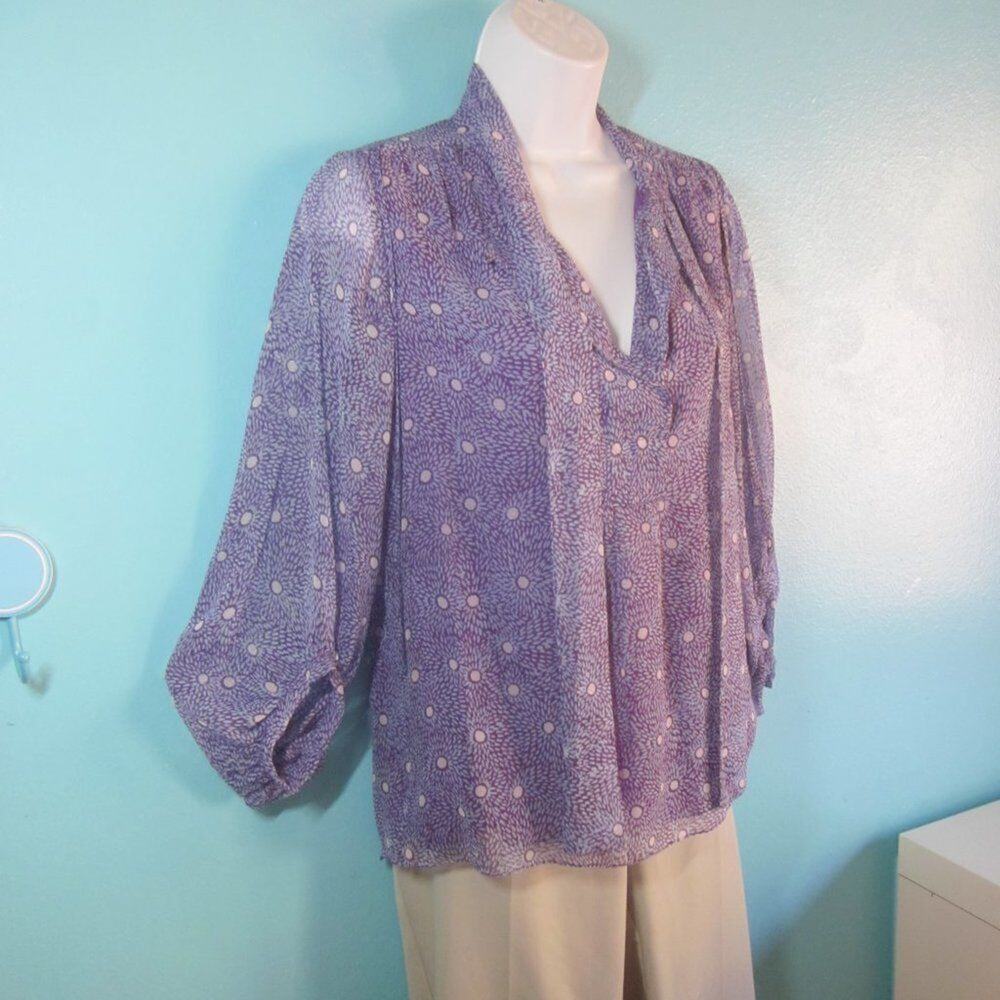 Diane Von Furstenberg Womens Size 2 Purple Silk Blouse Lined Top with Bow Detail